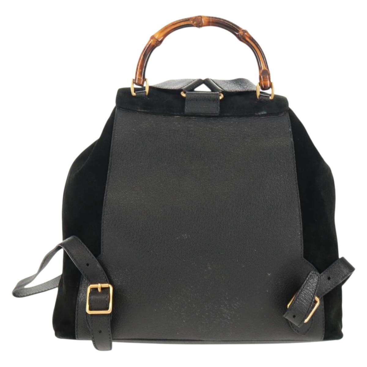 GUCCI Bamboo Backpack Suede Black Gold 003 2058 0016 Auth 153019V