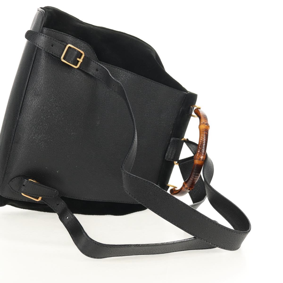 GUCCI Bamboo Backpack Suede Black Gold 003 2058 0016 Auth 153019V
