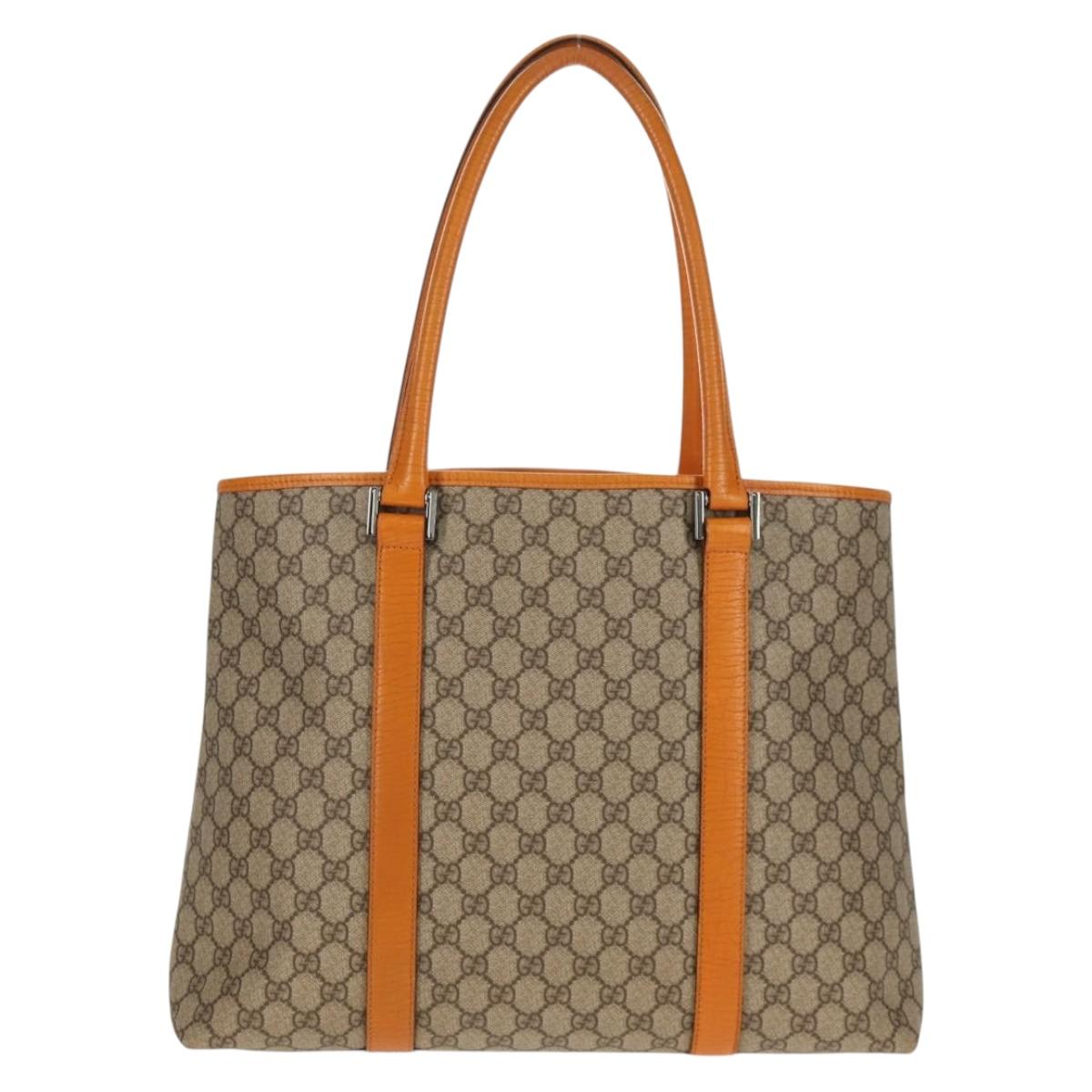 GUCCI GG Supreme Tote Bag PVC Beige Silver 114288 Auth 153030V