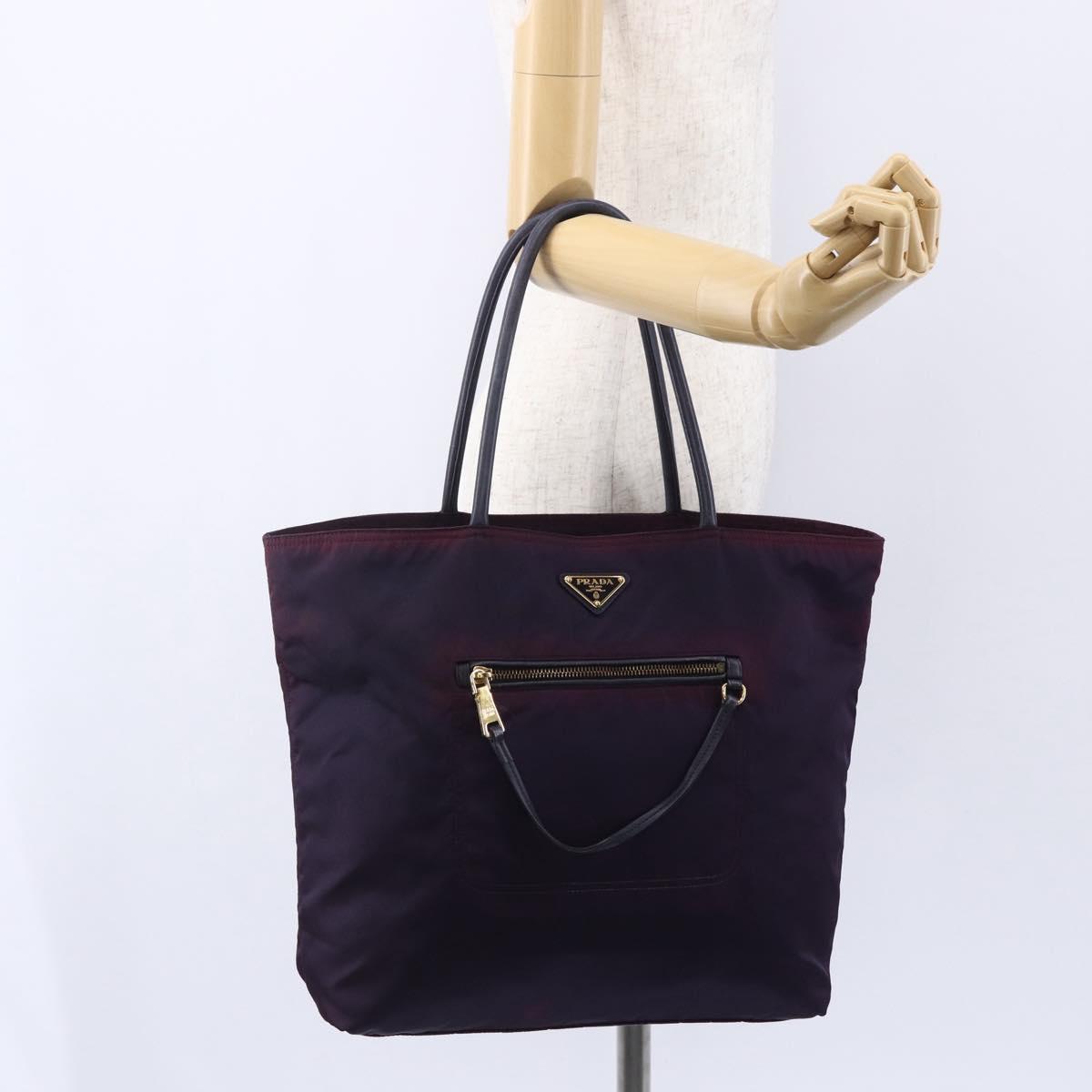 PRADA Tote Bag Nylon Purple Gold Auth 153031