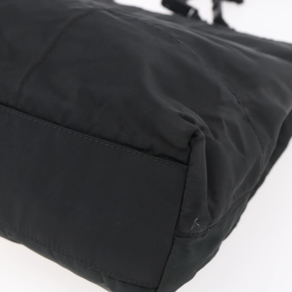 PRADA Tote Bag Nylon Black Silver Auth 153032