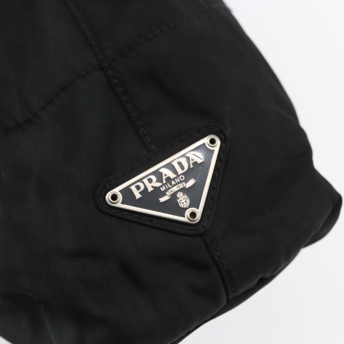 PRADA Tote Bag Nylon Black Silver Auth 153032