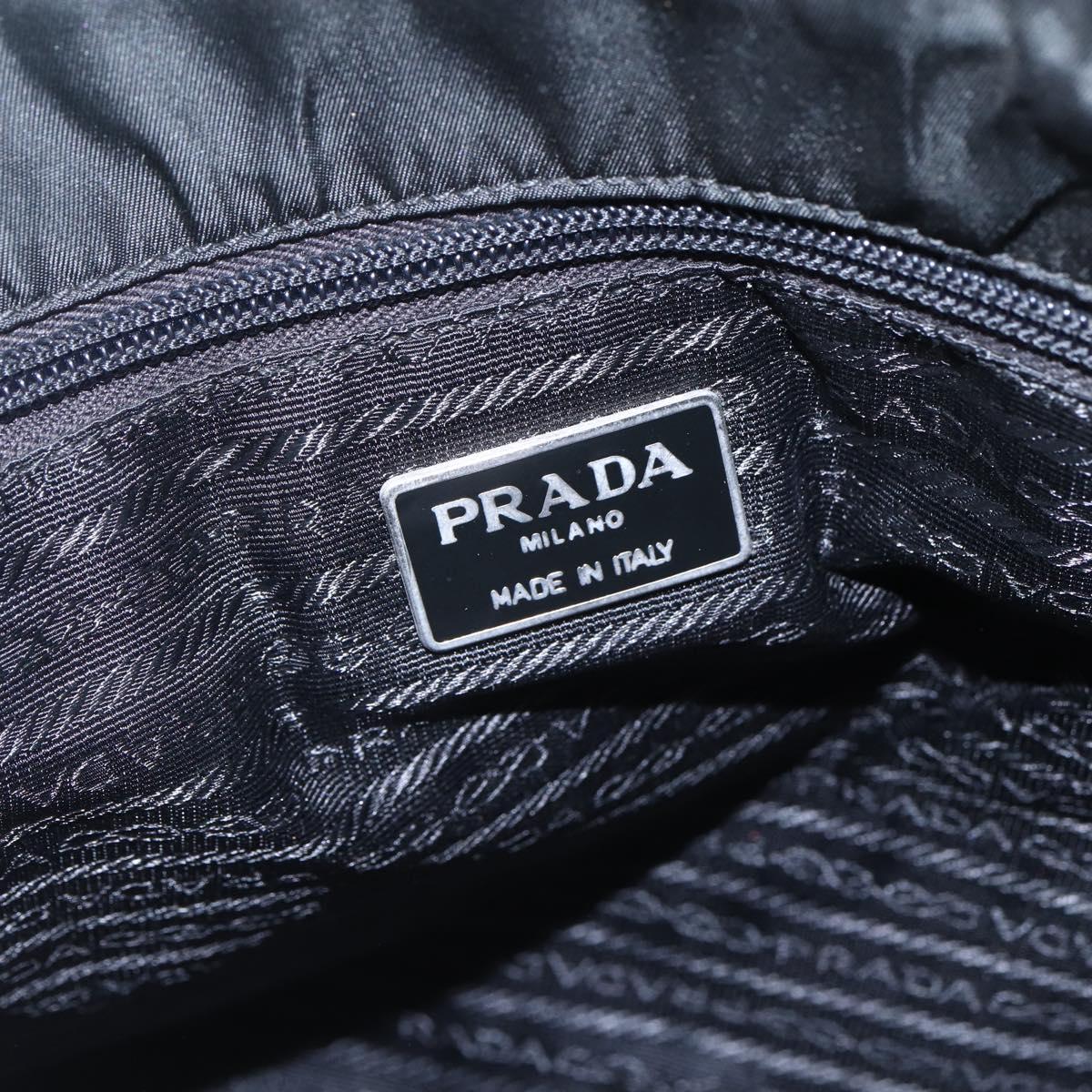 PRADA Tote Bag Nylon Black Silver Auth 153032