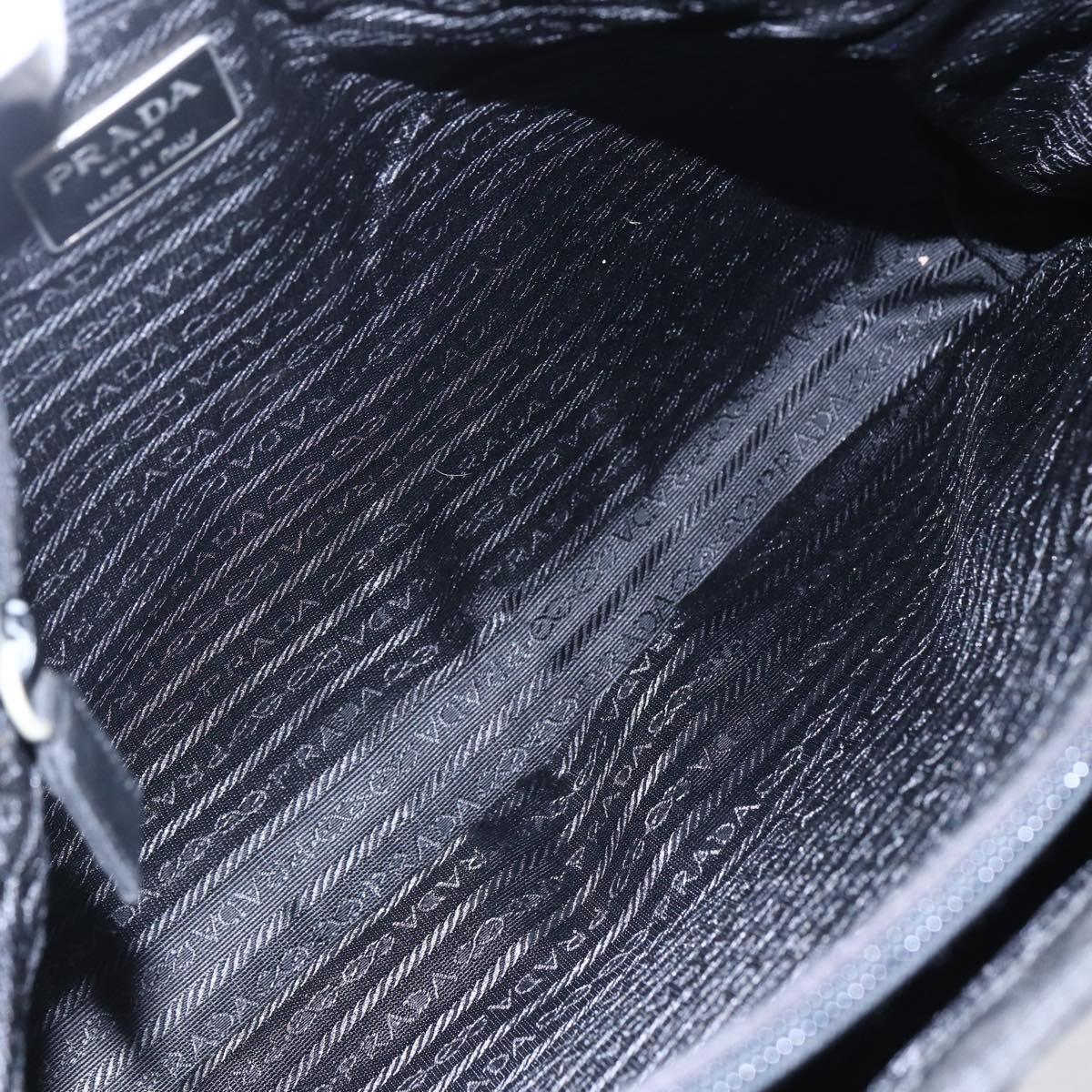 PRADA Tote Bag Nylon Black Silver Auth 153032