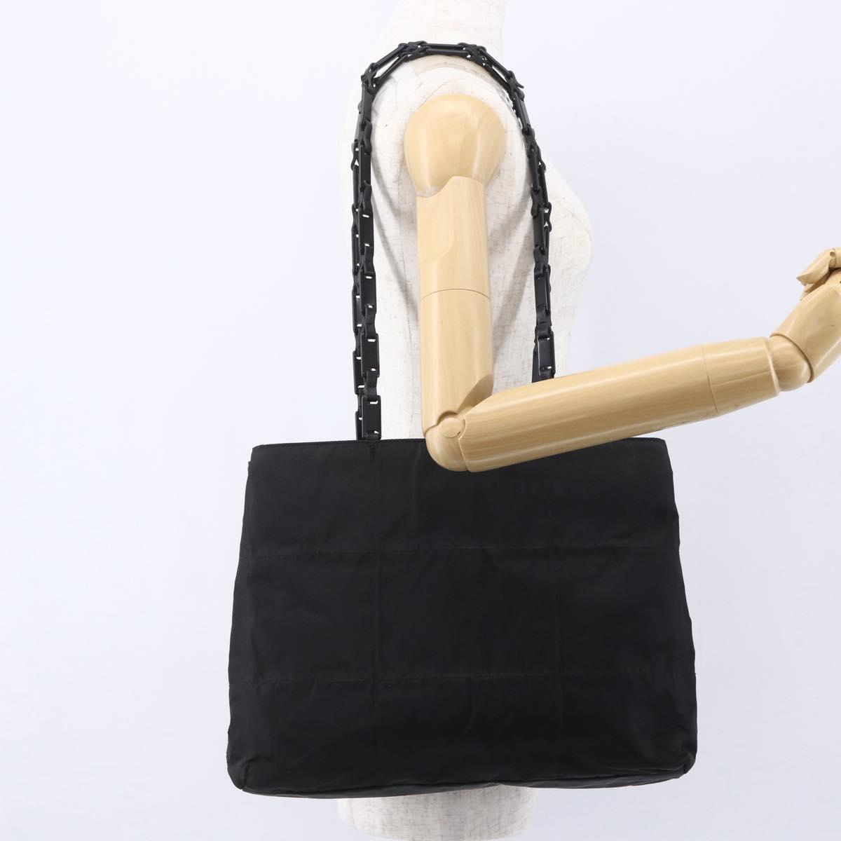 PRADA Tote Bag Nylon Black Silver Auth 153032