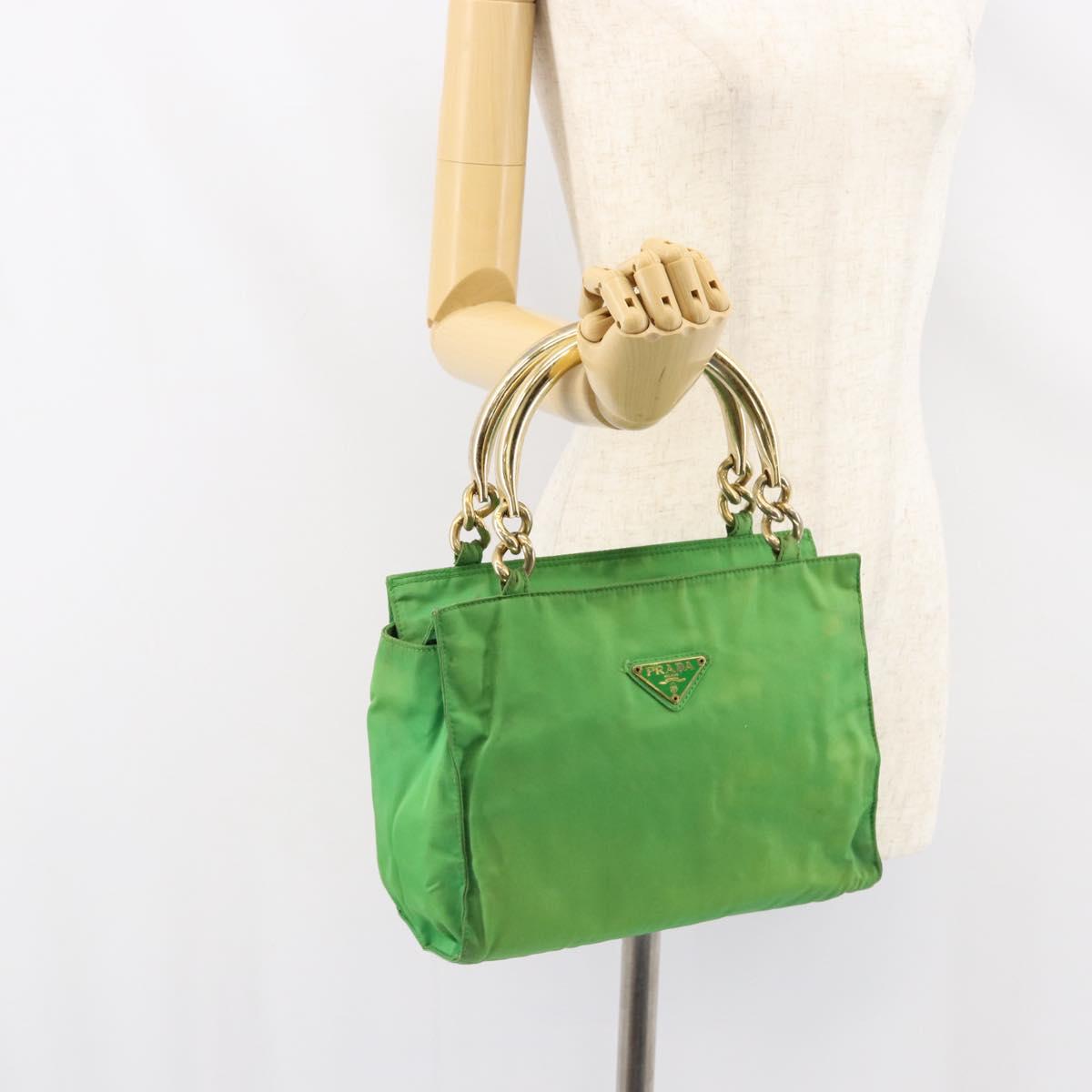 PRADA Tote Bag Nylon Green Gold Auth 153035
