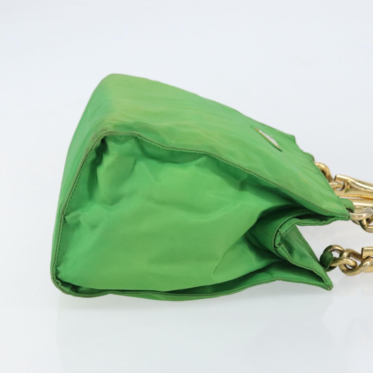 PRADA Tote Bag Nylon Green Gold Auth 153035