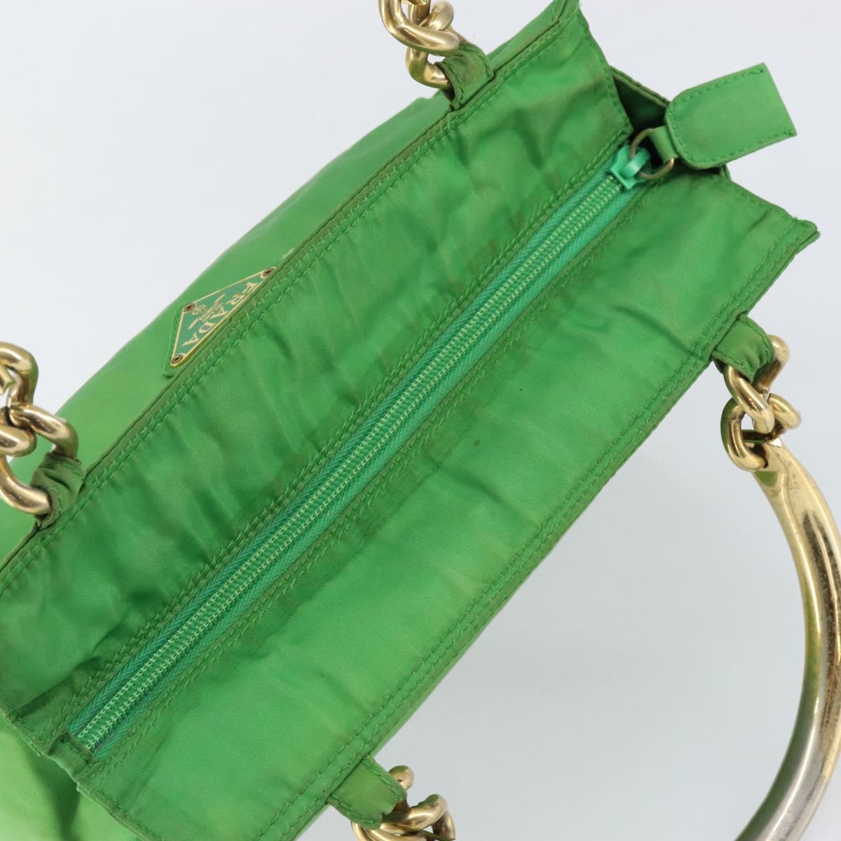 PRADA Tote Bag Nylon Green Gold Auth 153035