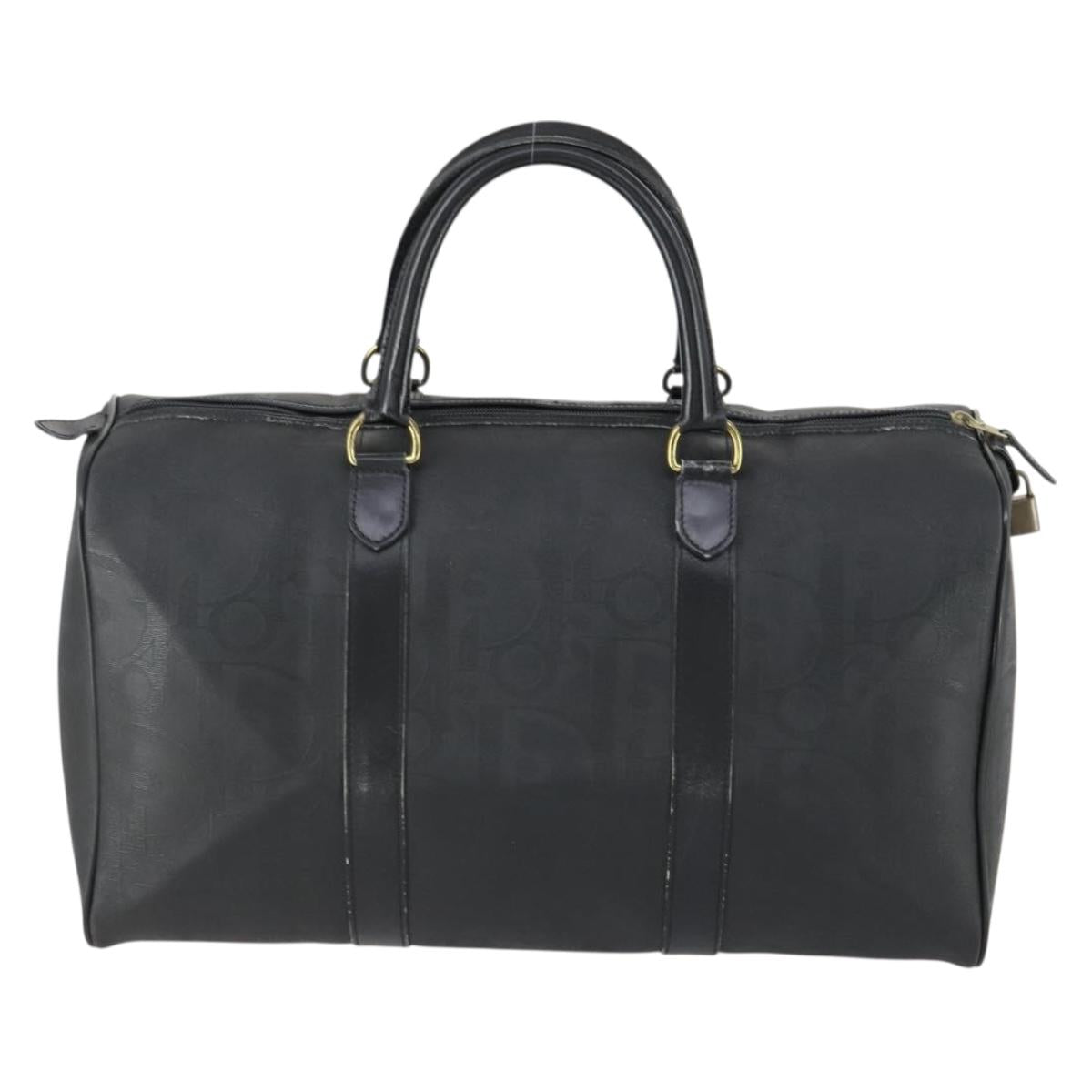 Christian Dior Trotter Canvas Boston Bag PVC Black Gold Auth 153036