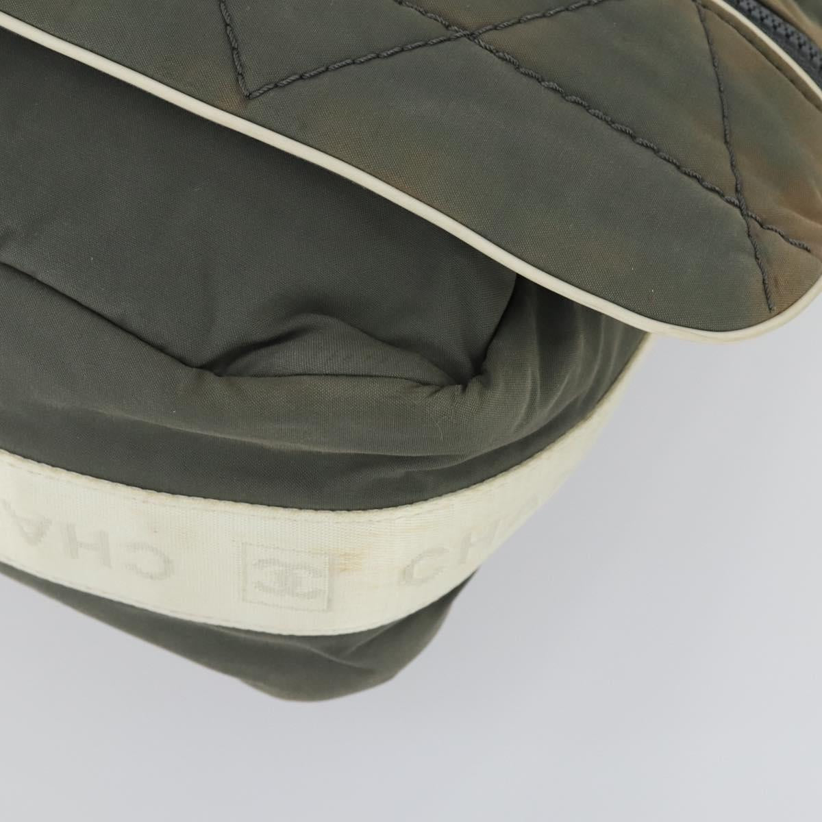 CHANEL Sports Line Shoulder Bag Canvas Gray Silver CC Auth 153037