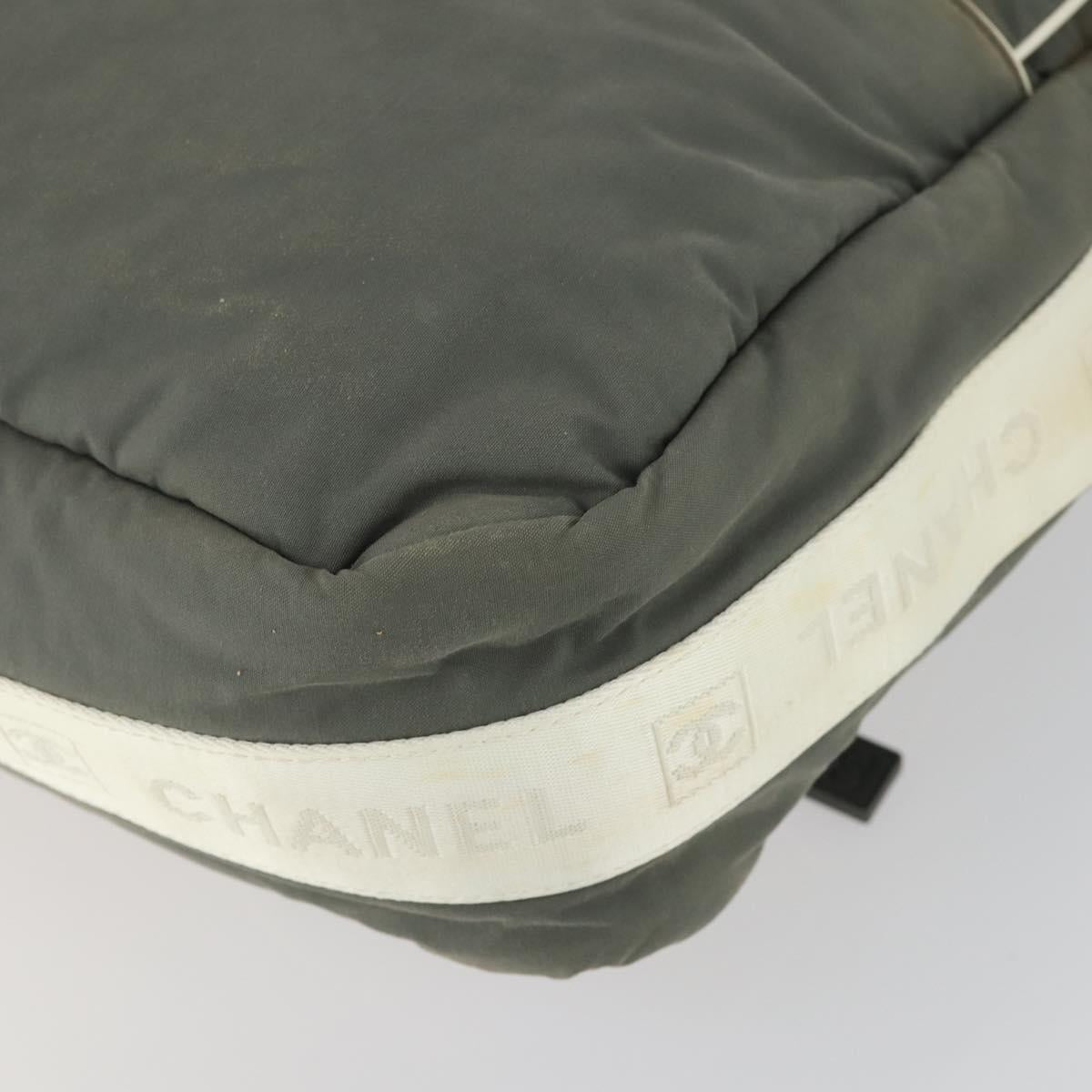 CHANEL Sports Line Shoulder Bag Canvas Gray Silver CC Auth 153037