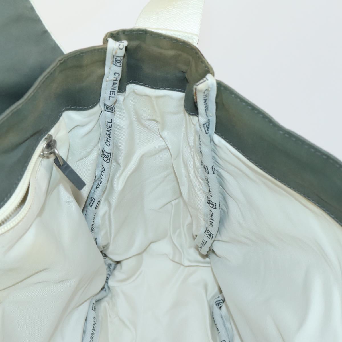 CHANEL Sports Line Shoulder Bag Canvas Gray Silver CC Auth 153037