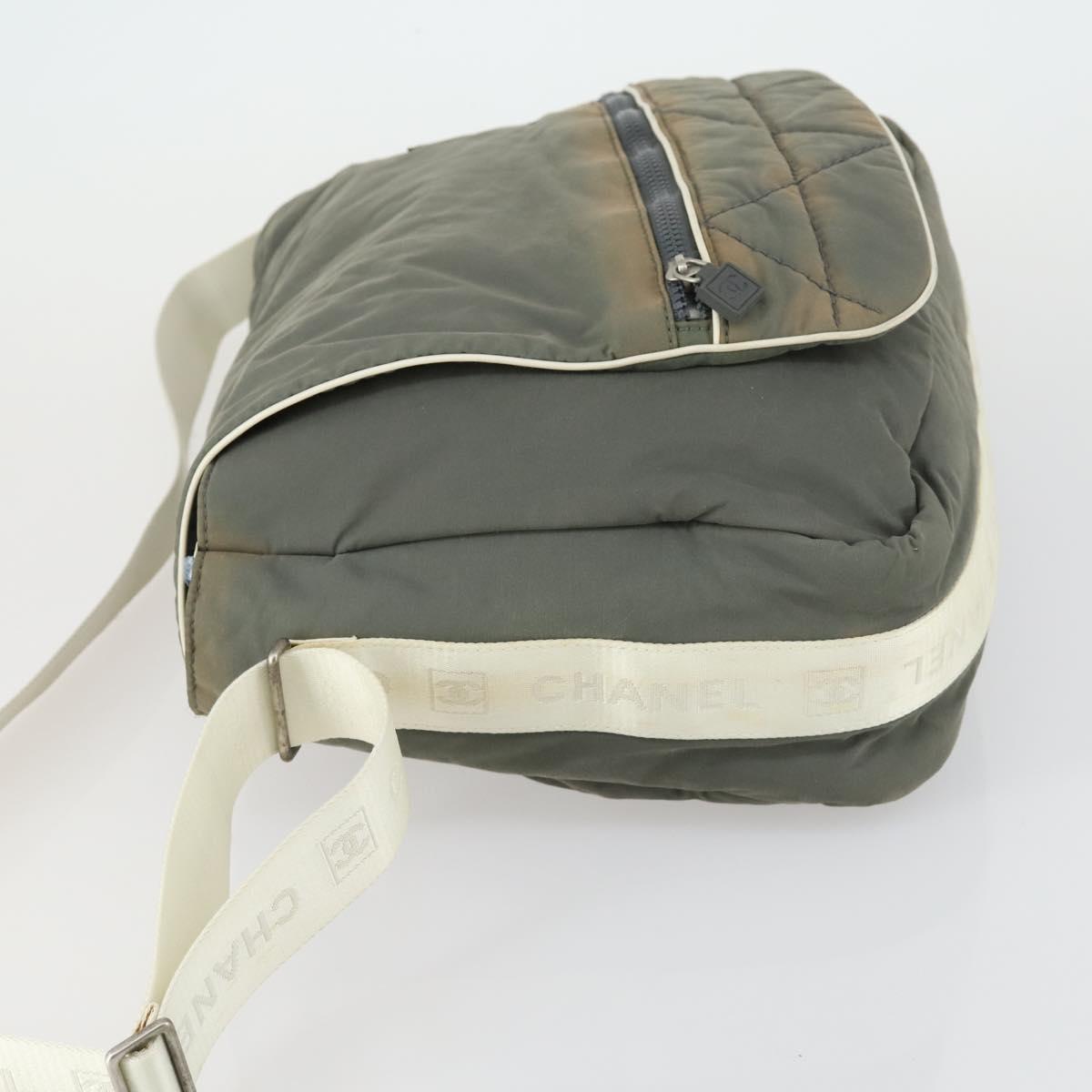 CHANEL Sports Line Shoulder Bag Canvas Gray Silver CC Auth 153037