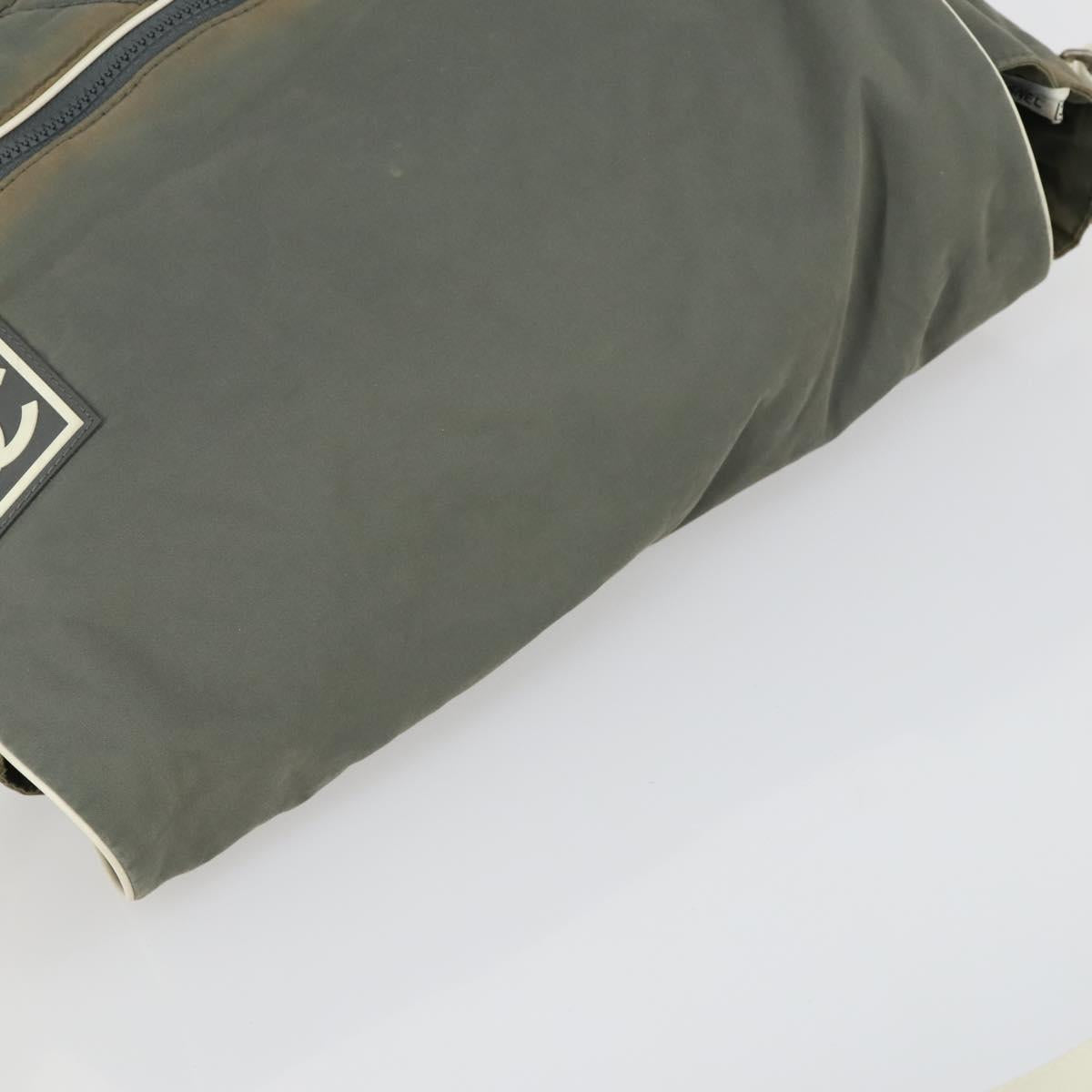 CHANEL Sports Line Shoulder Bag Canvas Gray Silver CC Auth 153037