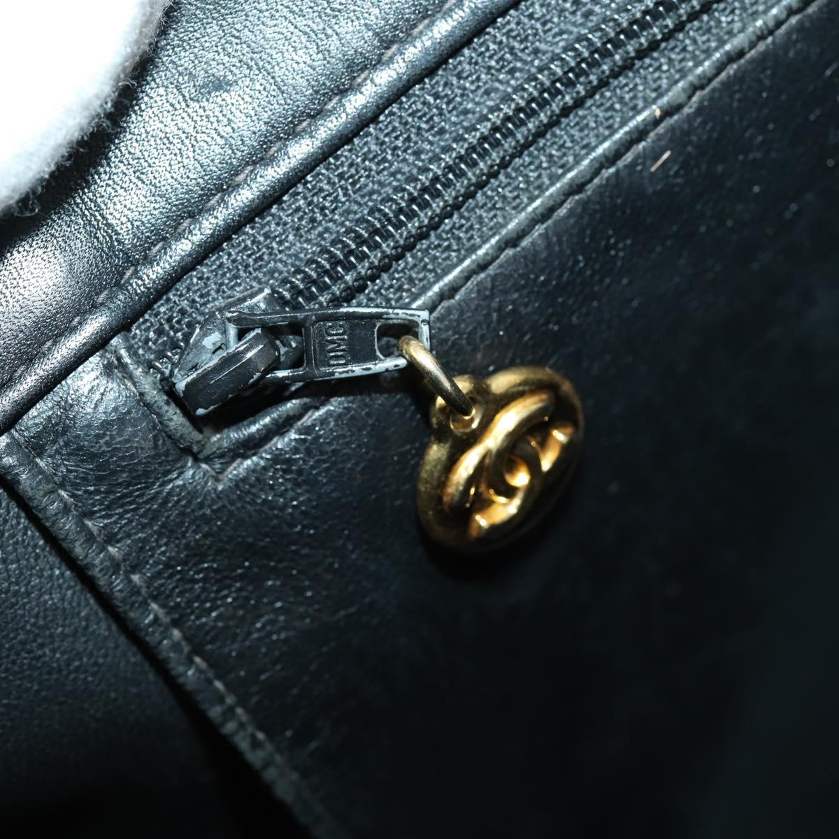 CHANEL COCO Mark Chain Shoulder Bag Lamb Skin Black Gold CC Auth 153038