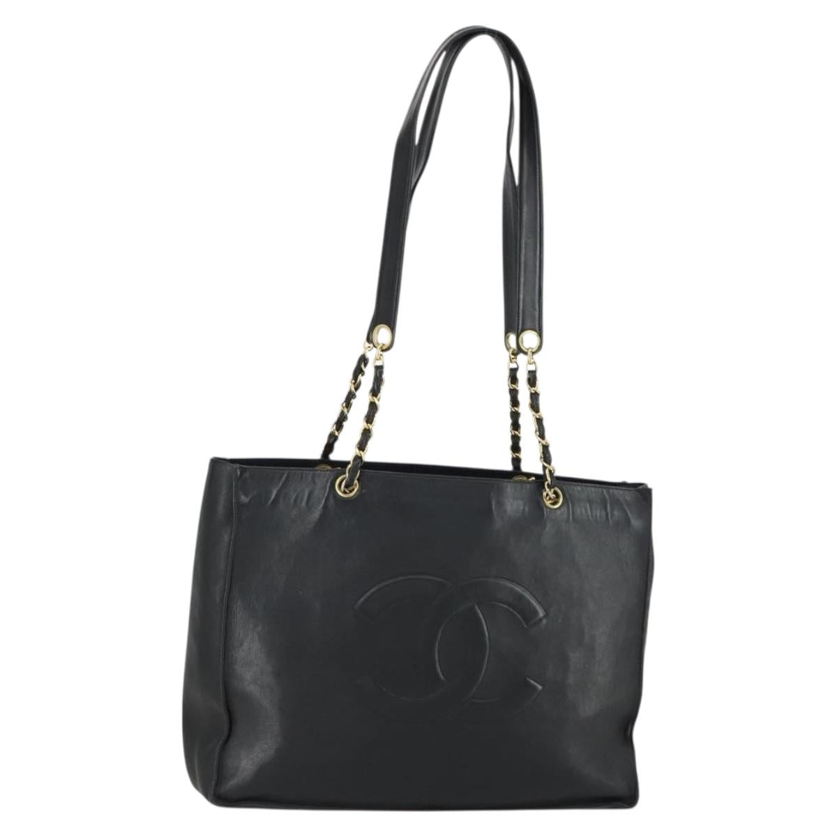 CHANEL COCO Mark Chain Shoulder Bag Lamb Skin Black Gold CC Auth 153038