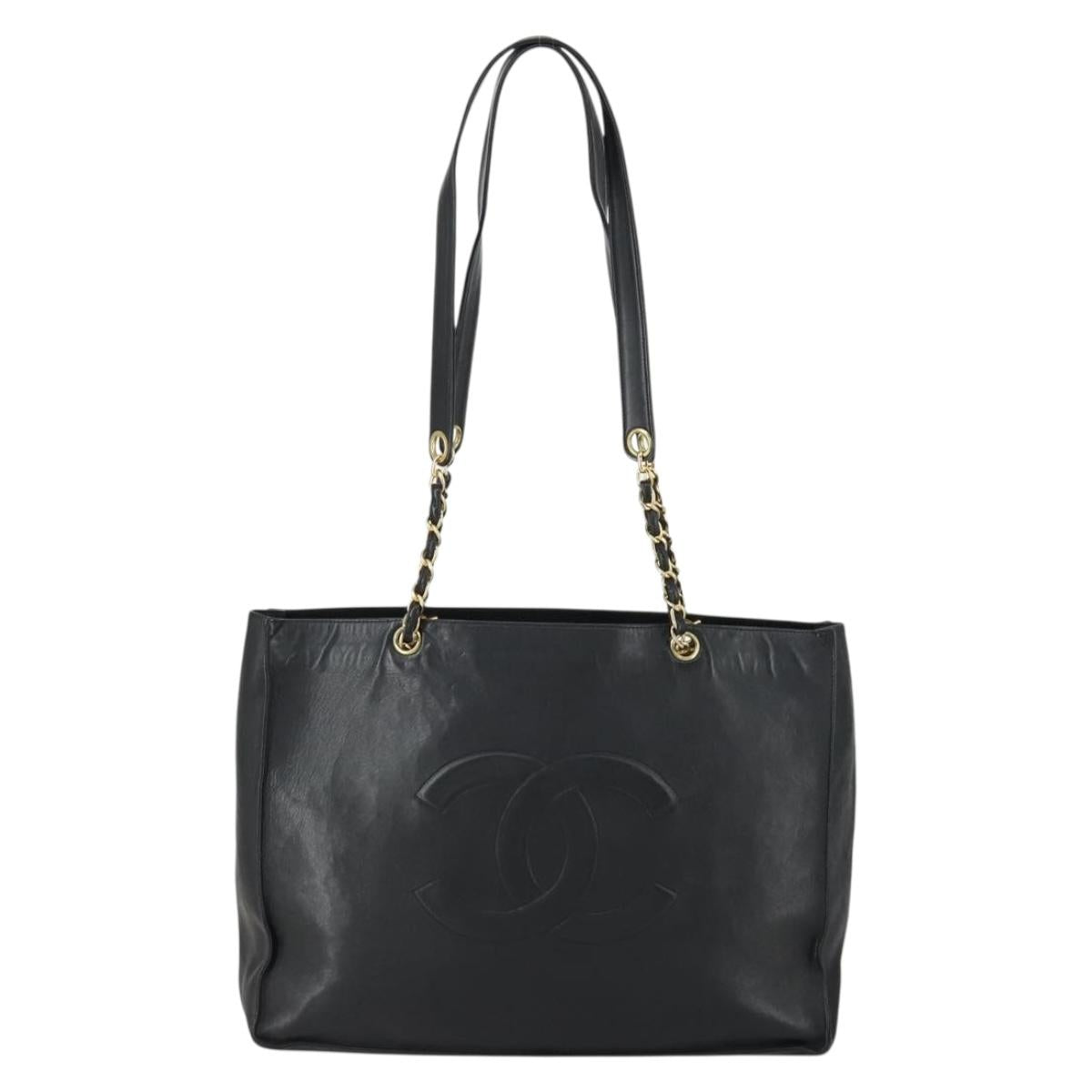 CHANEL COCO Mark Chain Shoulder Bag Lamb Skin Black Gold CC Auth 153038