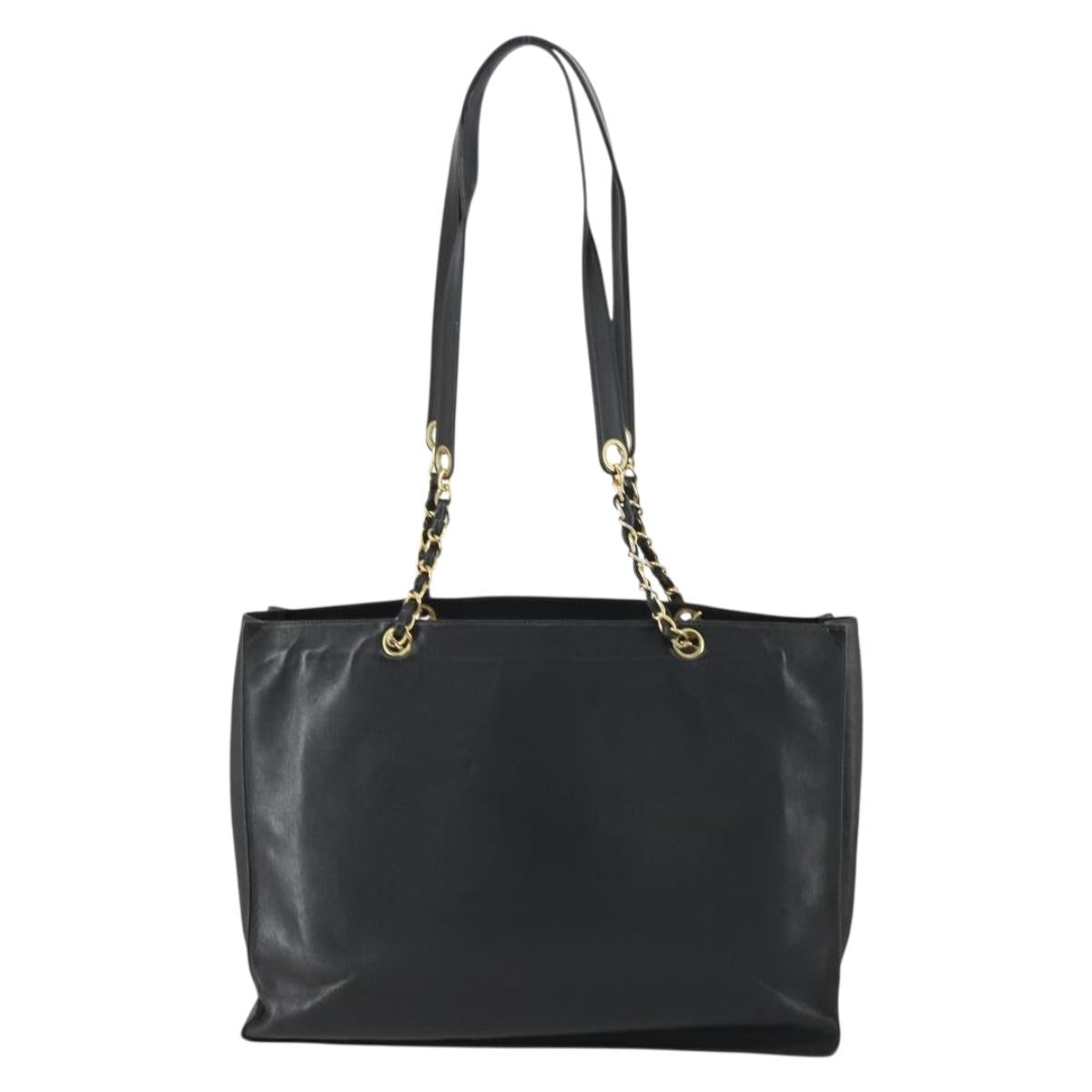 CHANEL COCO Mark Chain Shoulder Bag Lamb Skin Black Gold CC Auth 153038