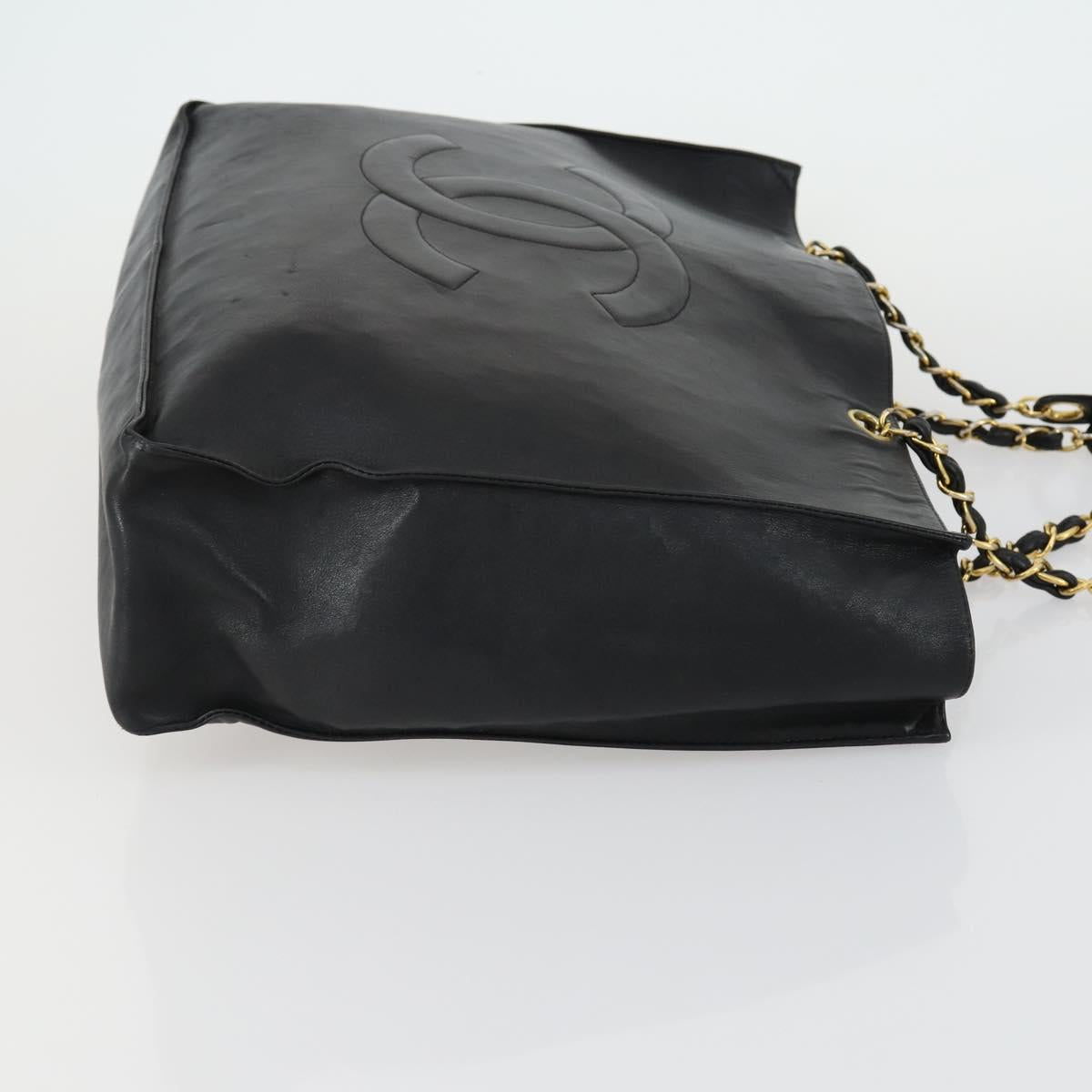 CHANEL COCO Mark Chain Shoulder Bag Lamb Skin Black Gold CC Auth 153038