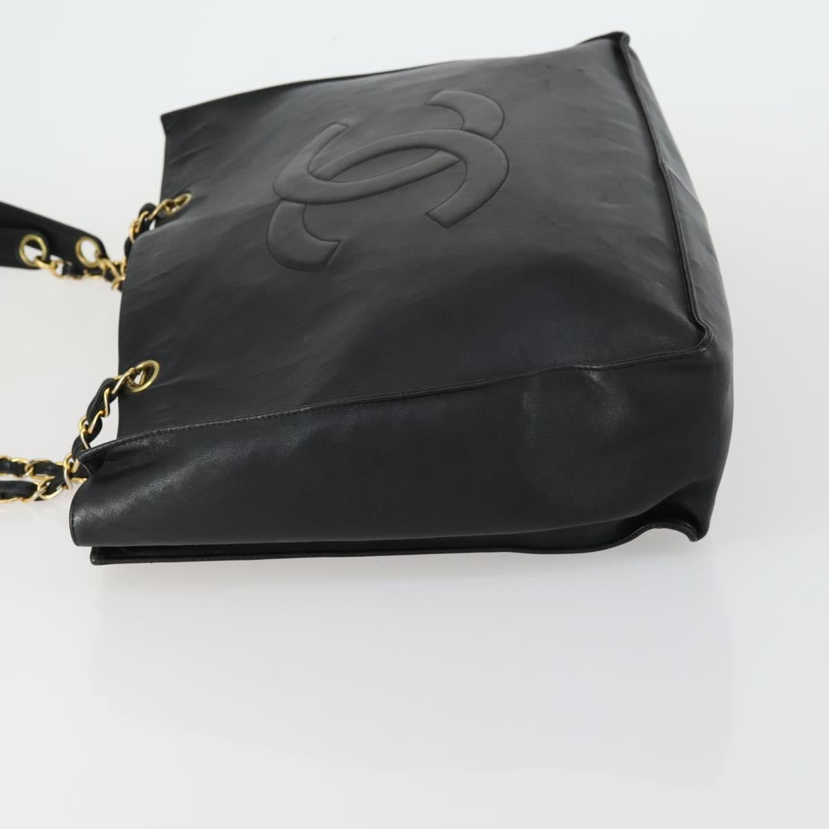 CHANEL COCO Mark Chain Shoulder Bag Lamb Skin Black Gold CC Auth 153038
