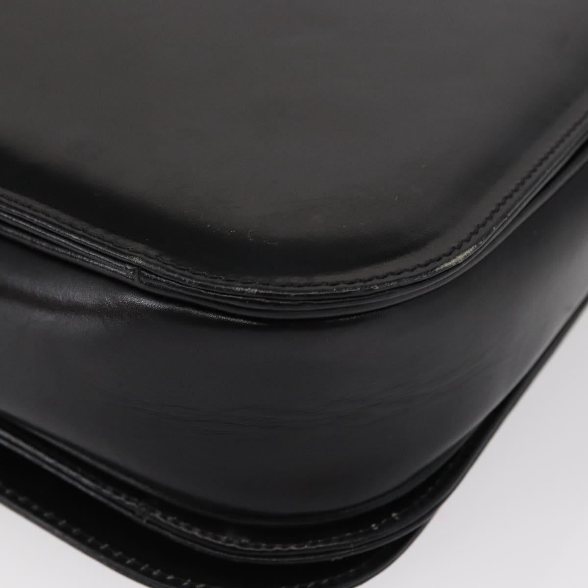 GUCCI Shoulder Bag Leather Black Gold Auth 153040