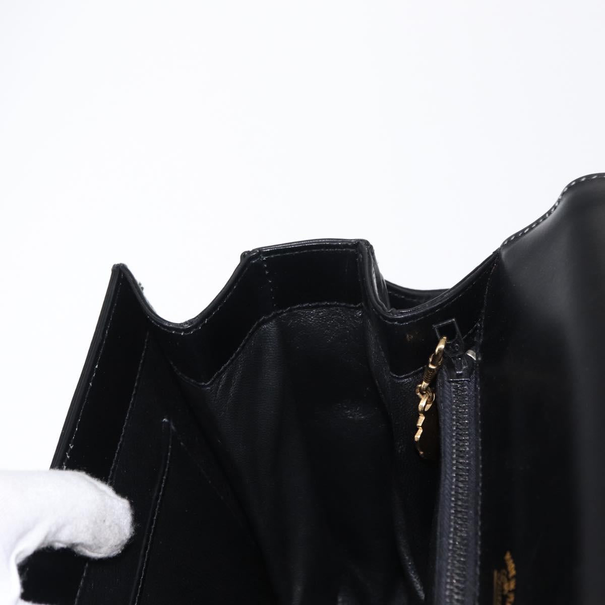 GUCCI Shoulder Bag Leather Black Gold Auth 153040