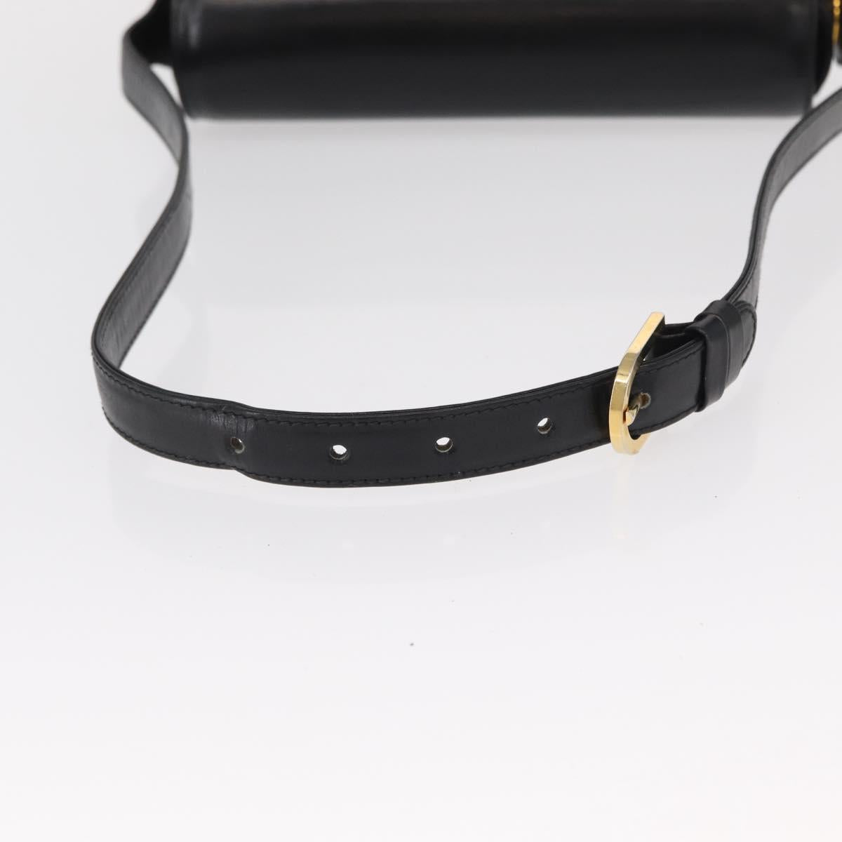 GUCCI Shoulder Bag Leather Black Gold Auth 153040