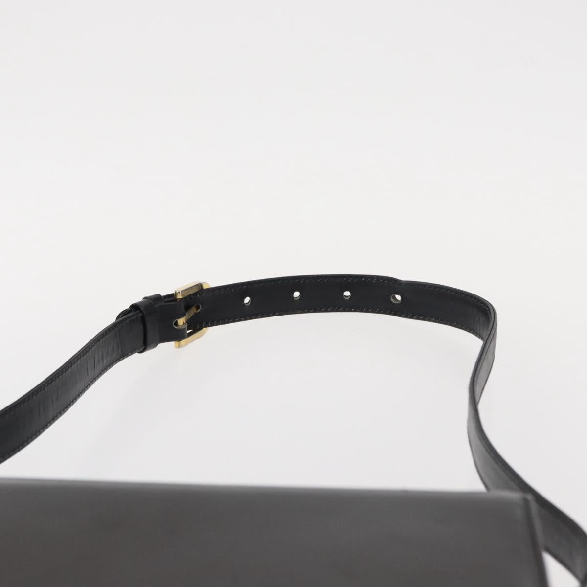 GUCCI Shoulder Bag Leather Black Gold Auth 153040