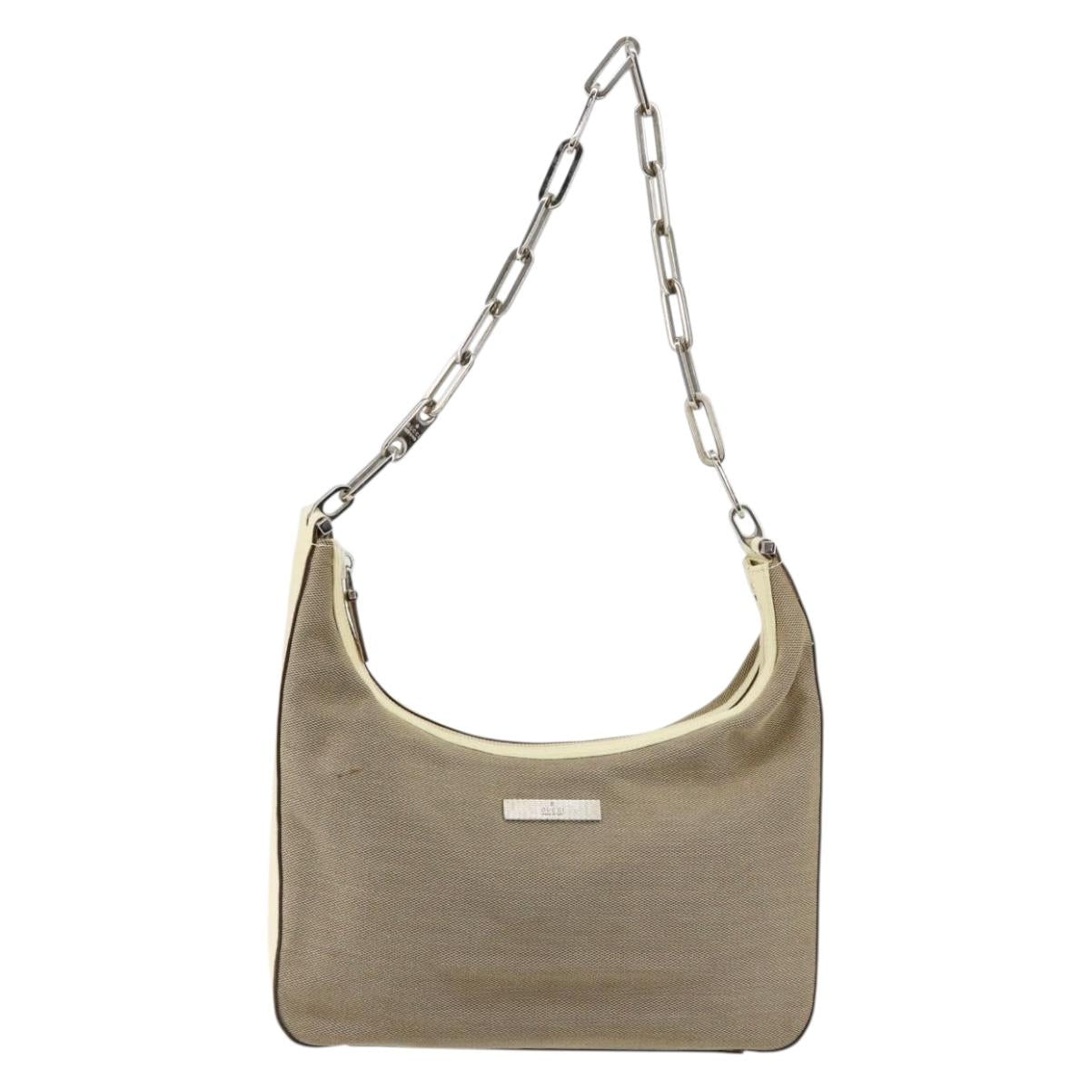 GUCCI Chain Shoulder Bag Canvas Beige Silver 001 3873 3754 Auth 153043