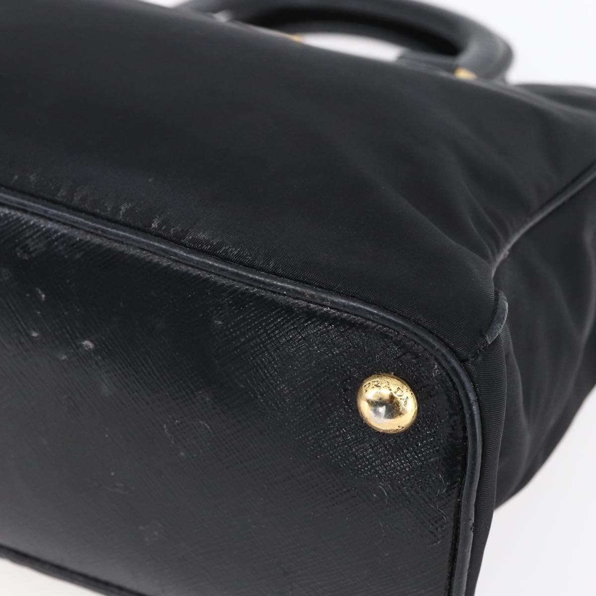 PRADA Hand Bag Nylon 2way Black Silver Auth 153044