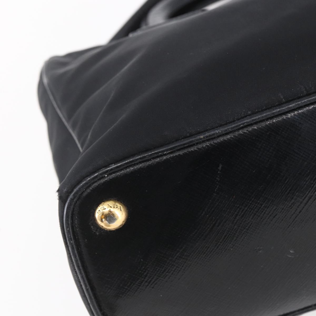 PRADA Hand Bag Nylon 2way Black Silver Auth 153044