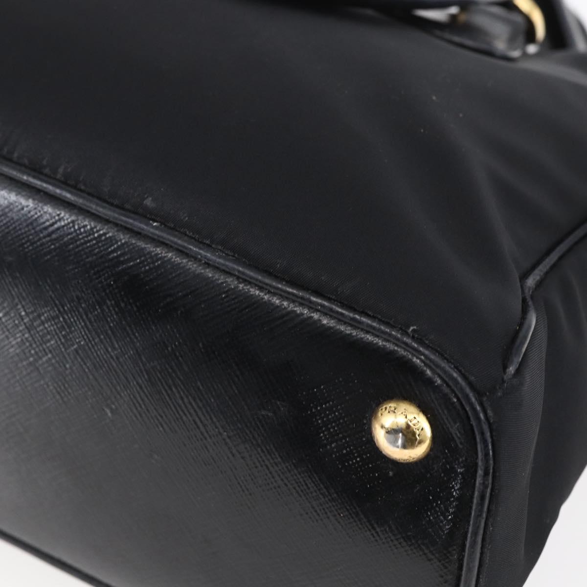 PRADA Hand Bag Nylon 2way Black Silver Auth 153044