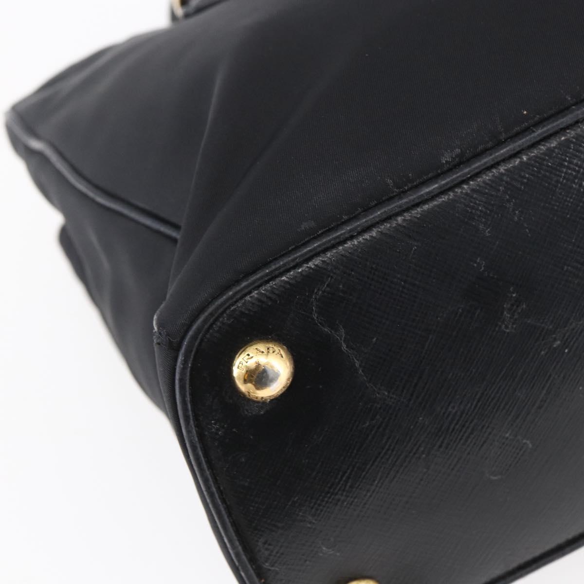 PRADA Hand Bag Nylon 2way Black Silver Auth 153044