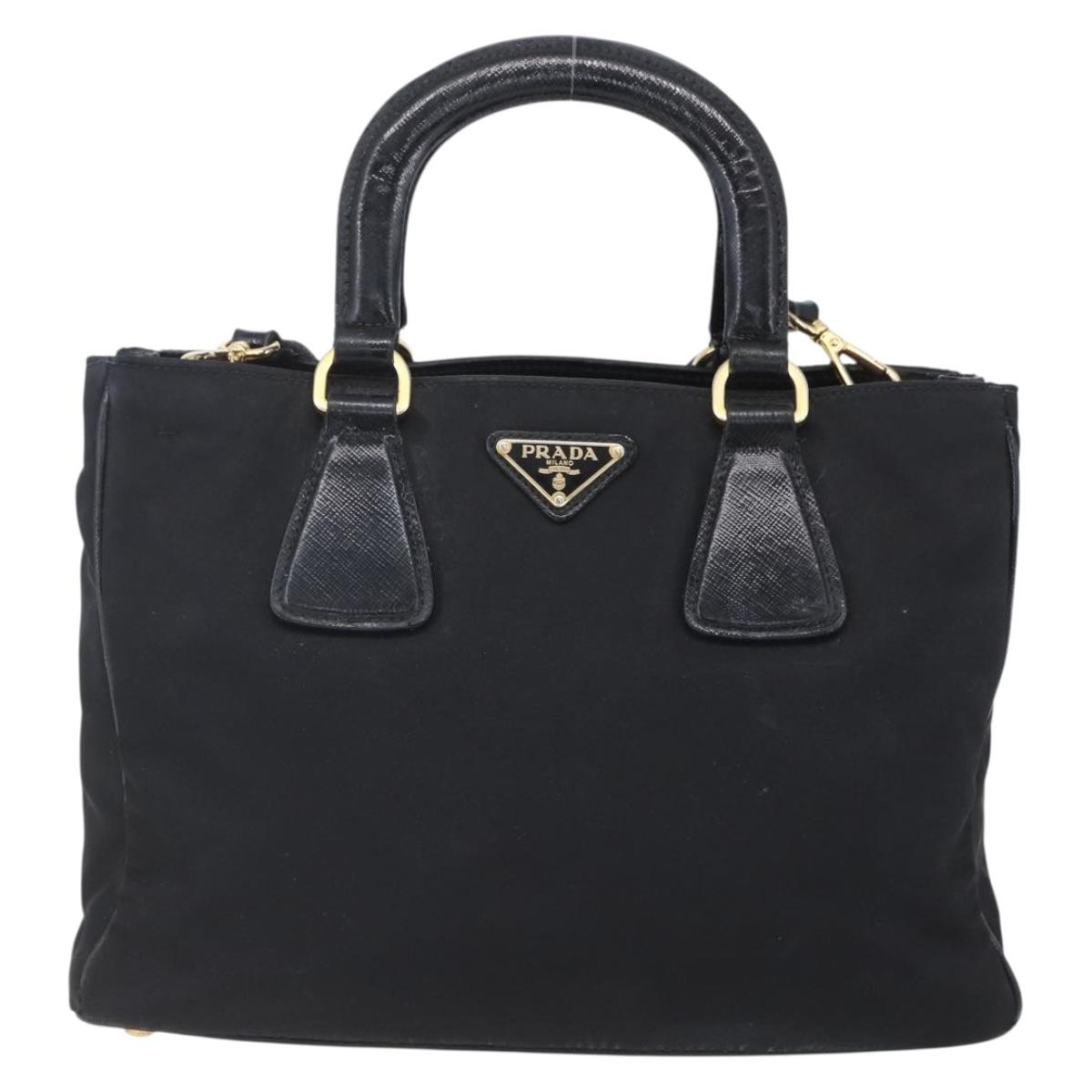 PRADA Hand Bag Nylon 2way Black Silver Auth 153044