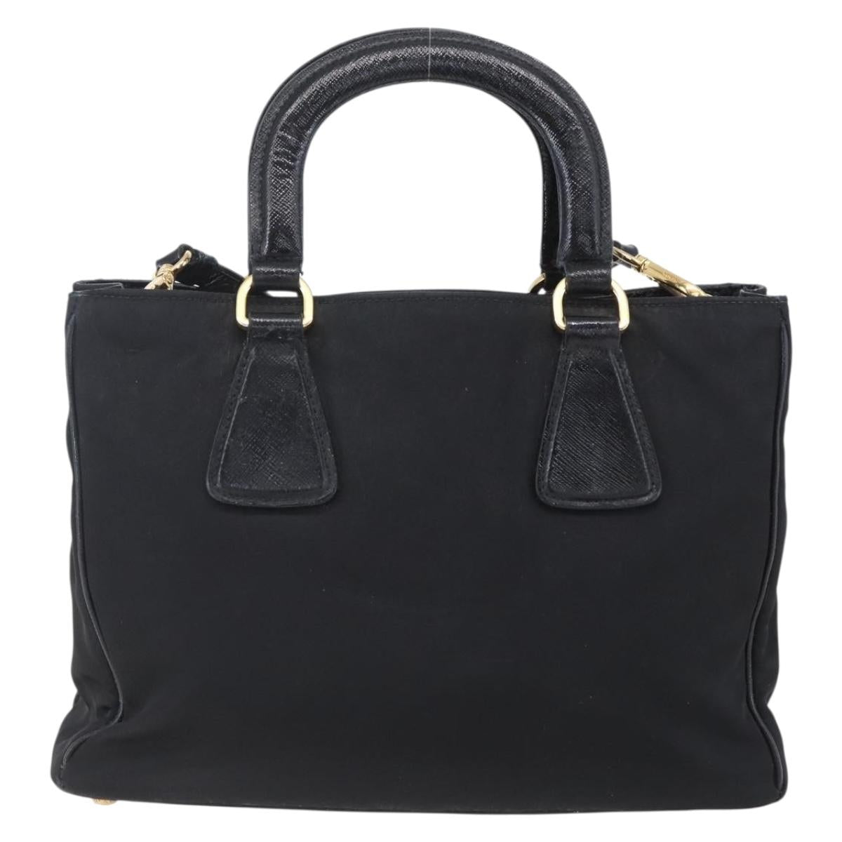PRADA Hand Bag Nylon 2way Black Silver Auth 153044