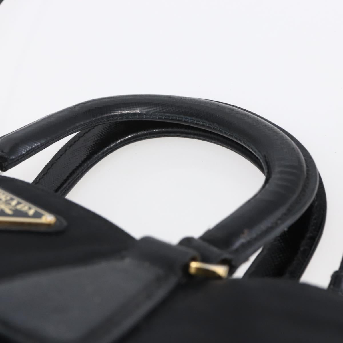 PRADA Hand Bag Nylon 2way Black Silver Auth 153044