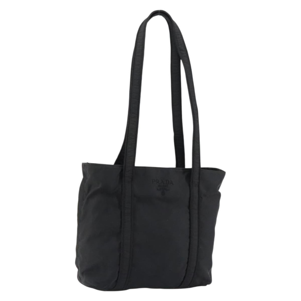 PRADA Tote Bag Nylon Black Silver Auth 153045