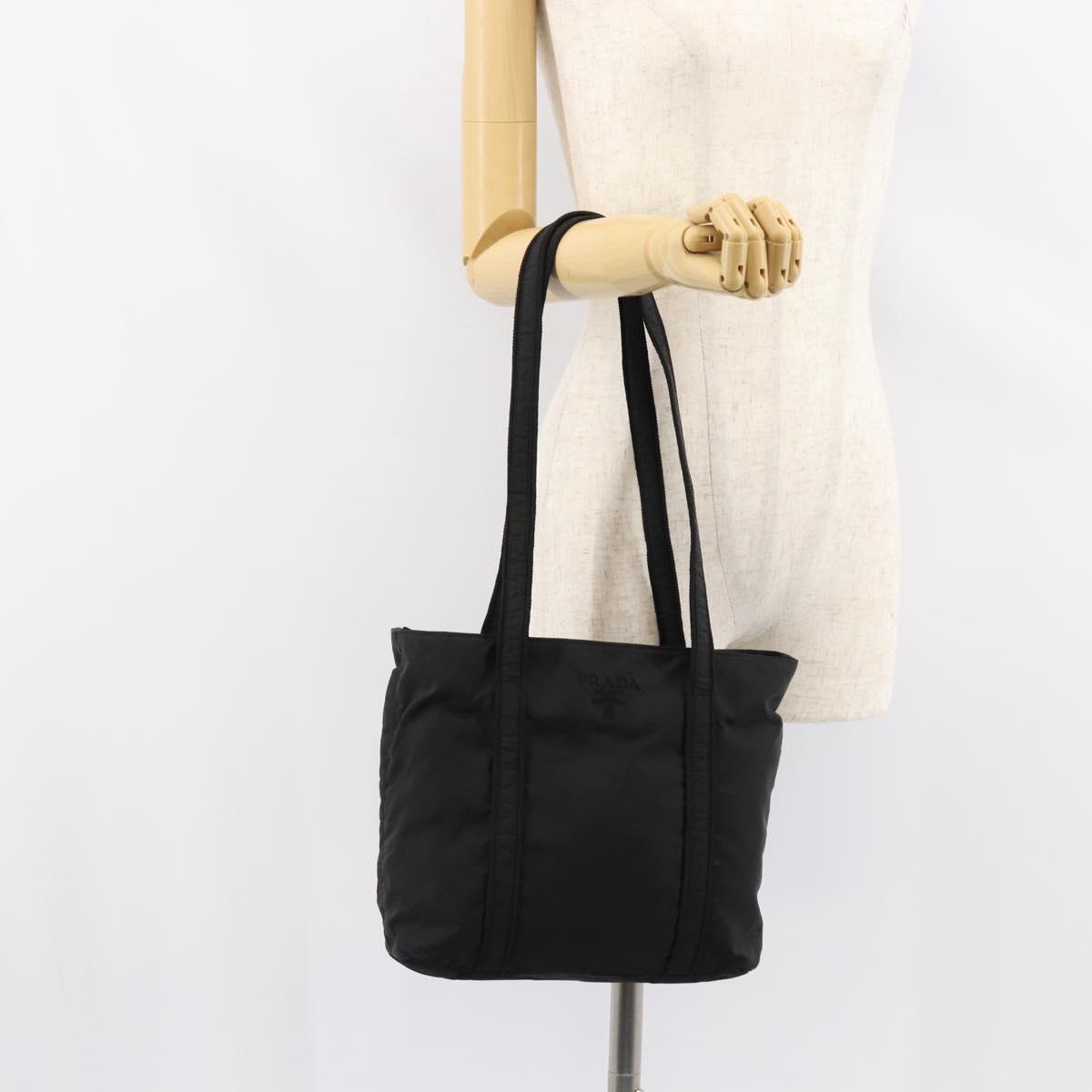 PRADA Tote Bag Nylon Black Silver Auth 153045
