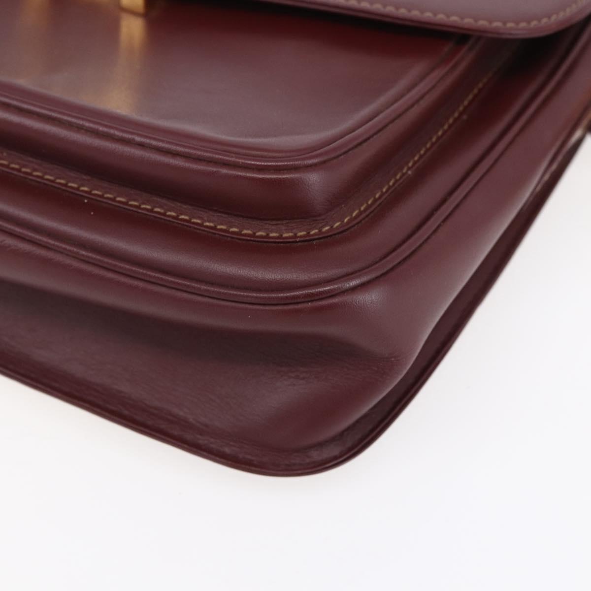 CARTIER Shoulder Bag Leather Bordeaux Gold Auth 153047