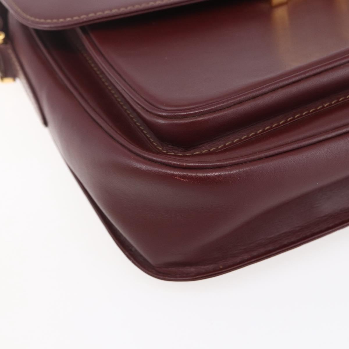 CARTIER Shoulder Bag Leather Bordeaux Gold Auth 153047