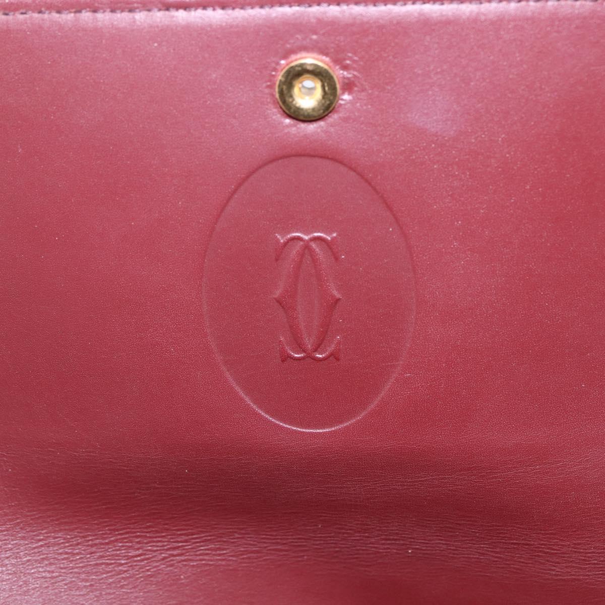 CARTIER Shoulder Bag Leather Bordeaux Gold Auth 153047