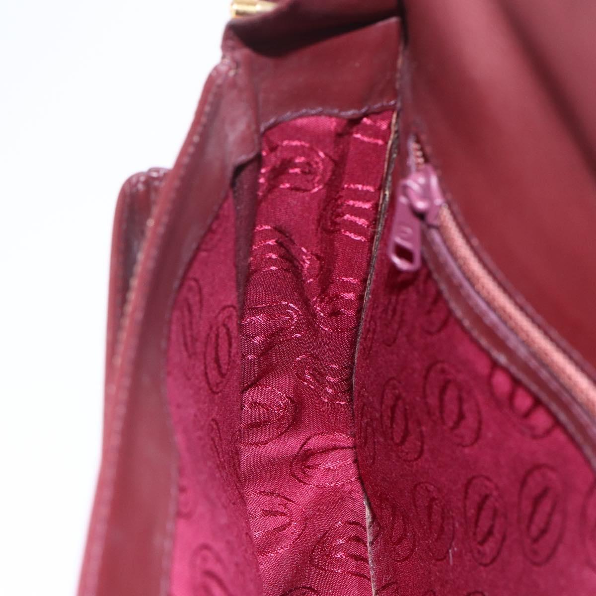 CARTIER Shoulder Bag Leather Bordeaux Gold Auth 153047