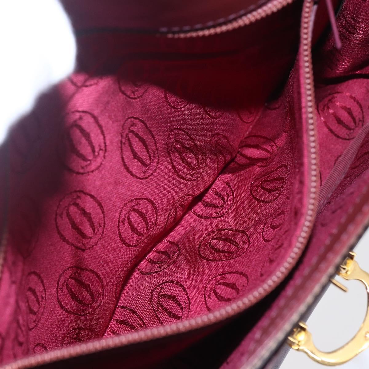 CARTIER Shoulder Bag Leather Bordeaux Gold Auth 153047