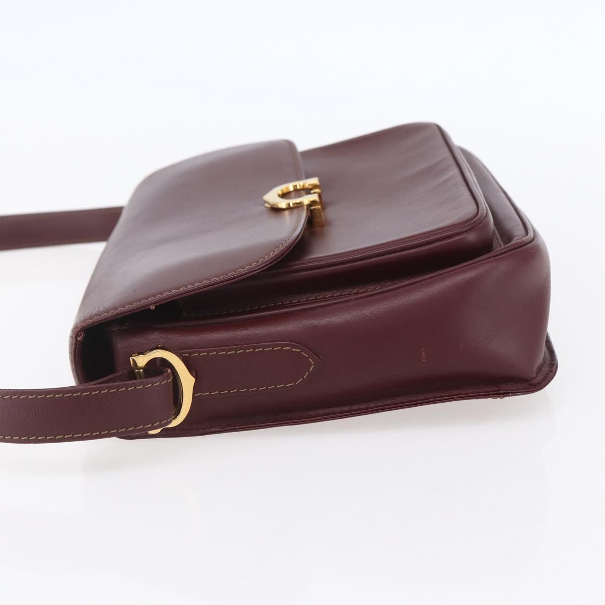 CARTIER Shoulder Bag Leather Bordeaux Gold Auth 153047