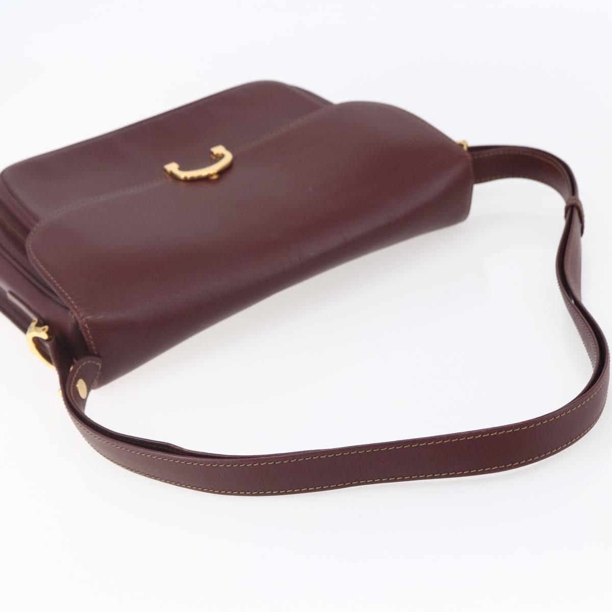 CARTIER Shoulder Bag Leather Bordeaux Gold Auth 153047