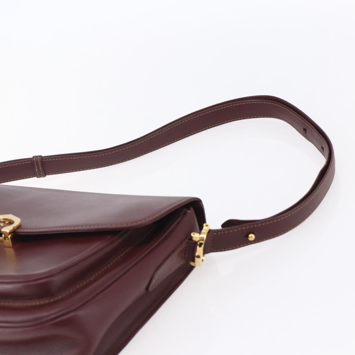 CARTIER Shoulder Bag Leather Bordeaux Gold Auth 153047