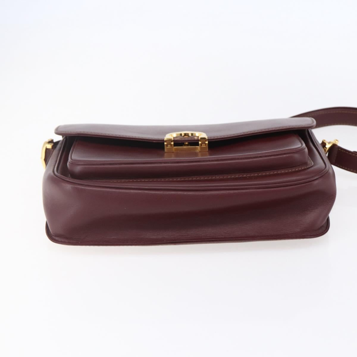 CARTIER Shoulder Bag Leather Bordeaux Gold Auth 153047
