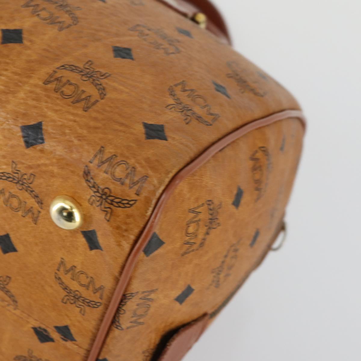 MCM Logogram Vicetos Boston Bag PVC Leather Brown Gold Auth 153049