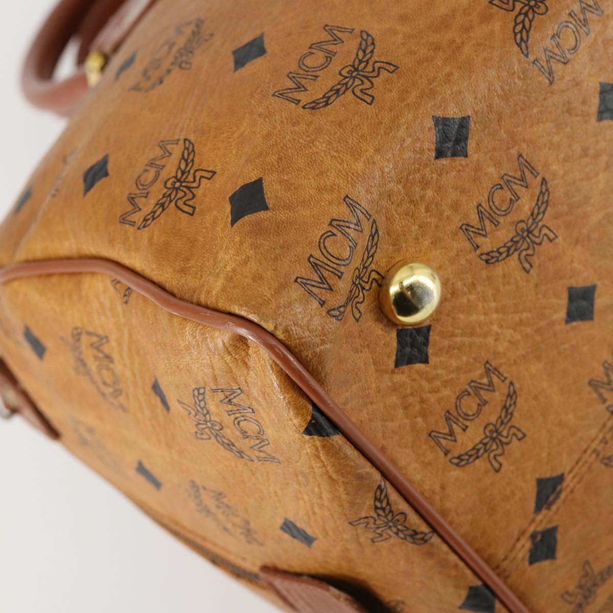 MCM Logogram Vicetos Boston Bag PVC Leather Brown Gold Auth 153049