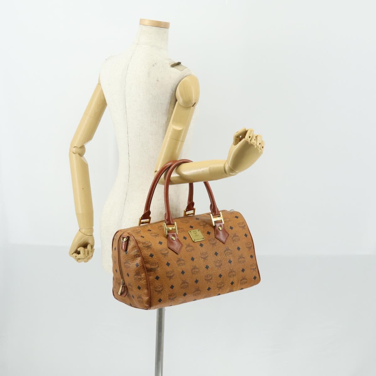 MCM Logogram Vicetos Boston Bag PVC Leather Brown Gold Auth 153049